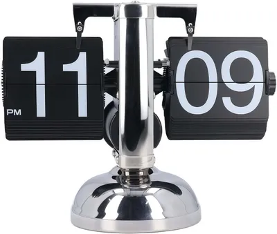 Produktbild von Tischuhr, Retro-Flip-Uhr, Flip-Schreibtischuhr, automatisch drehend, batteriebetriebene mechanische Uhr, Silber