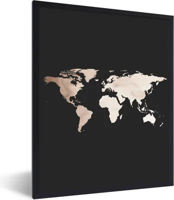 Produktbild von MuchoWow® Gerahmtes Poster Weltkarte - Weiß - Schwarz 60x80 cm - Poster mit Schwarzem Bilderrahmen Wandposter Rahmen Foto Bilder - Premium - Wanddeko Wohnzimmer