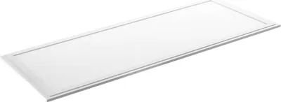 A white rectangular LED panel light is shown from a slightly elevated diagonal angle against a white background.