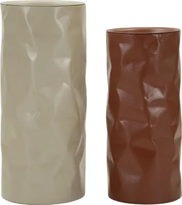 Immagine prodotto di Tavolinetto Norimberga Coppia Modern in Metallo Ø 30x70 e 27x60 cm - Finitura Martellata Rosso e Bianco - Design Scultoreo e Moderno