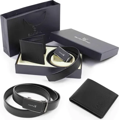 Produktbild von Geschenkset für Herren - aus Kunstleder, Gürtel mit Metallschnalle 120 cm Länge und Portemonnaie für jeden Anlass