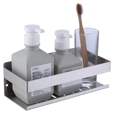 Image de Étagère de douche sans perçage, finition nickel brossé, 23 cm, en acier inoxydable SUS304, adhésive, pour salle de bain ou cuisine