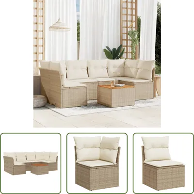 Produktbild von The Living Store 7-tlg. Garten-Sofagarnitur mit Kissen Beige Poly Rattan