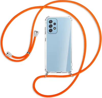 Produktbild von Handykette Backcover-Schutzhülle mit Band (Metall silberfarben) für Samsung Galaxy A52 4G / 5G, A52s 5G - neonorange