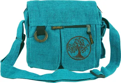 Produktbild von Ethno Schultertasche `Tree of Life` - Türkis, Uni - Erwachsene, Baumwolle, 25*25*15 cm, Alternative Umhängetasche, Handtasche aus Stoff