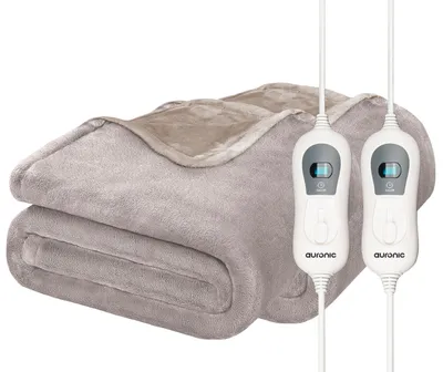 Produktbild von Auronic Elektrische Heizdecke - 160 x 120 cm - Duo Pack - 1 Person Wärmedecke - 3 Wärmestufen - Kuscheldecke - Taupe