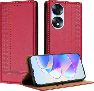 Obrázek produktu pro Pouzdro na mobilní telefon pro Honor 70 kožené flipové ochranné pouzdro s funkcí stojánku červené