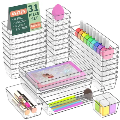 Schubladen-Organizer-Set 31-teilig, 4 Größen, transparent