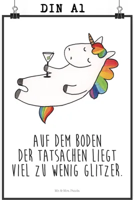 Produktbild von Mr. & Mrs. Panda Bild Einhorn Cocktail DIN A1 - Weiß - Geschenk, wanddeko, Einhörner, Cuba Libre, drucke, Spruch, Wandbild, Caipirinha, Kunstdruck, Unicorn, Geburtstag