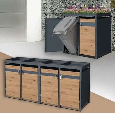 Produktbild von ML-Design Mülltonnenbox mit Pflanzdach für 4 Tonnen 240L 264x80x124 cm Stahl