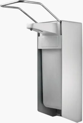 Imagen del producto de TEMDEX® 119574: Dispensador de desinfectante y jabón con palanca de brazo, capacidad de 500 ml, color gris, aluminio