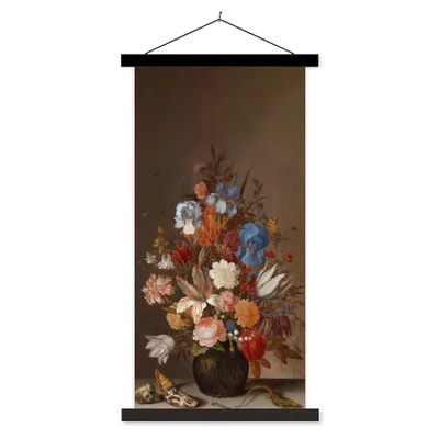 Produktbild von MuchoWow® Textilposter Stilleben mit Blumen - Kunst - Alte Meister 90x180 cm mit schwarzem Rahmen - Dekoration Wohnzimmer