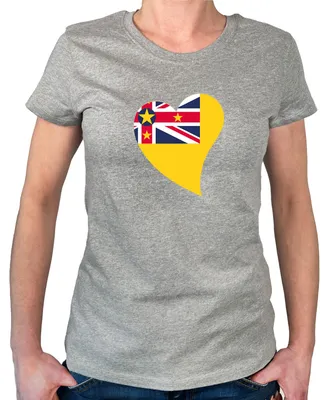Produktbild von Huuraa Damen T-Shirt Niue Flagge Herz XL Sport Grey Bio Baumwolle Fairtrade Damenshirt Geschenkidee