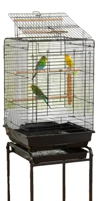 Image de Cage à oiseaux, acier inoxydable, plateau amovible, noir, XL
