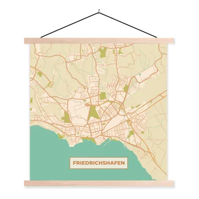 Produktbild von MuchoWow® Textilposter Friedrichshafen - Karte - Stadtplan - Vintage 120x120 cm mit holzfarbenen Rahmen - Textil-Poster