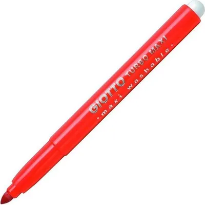 A red marker pen with white text on a white background.