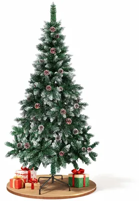 Produktbild von ISOISL Weihnachtsbaum 180cm künstlich, beschneite Kunsttanne mit 28 Tannenzapfen, 500 Zweigspitzen und Metallständer