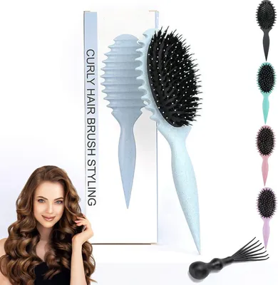 Immagine prodotto di Spazzola per capelli, spazzola per ricci, ergonomica, per definire i ricci, colore blu, ideale per la cura dei capelli