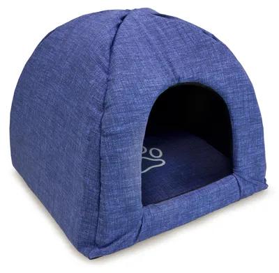 Imagen del producto de Arquivet - Cama para perros en forma de iglú azul, con estampado de huella y ribete, 40 x 40 x 45 cm