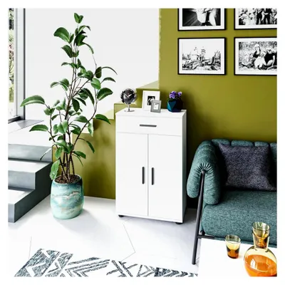 Produktbild von Kommode Weiß - Schrank mit Türen für Flur, Schlafzimmer, Wohnzimmer | Porto 90 x 34 x 60 cm