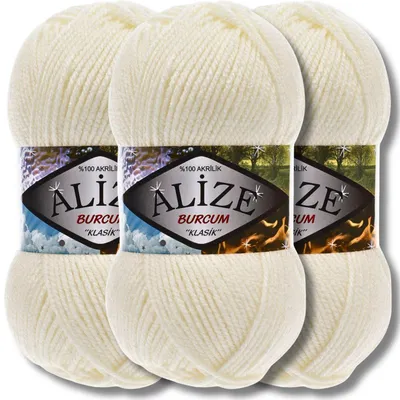 Produktbild von Alize 3x 100g Burcum Klasik Wolle, Uni, Häkeln, Stricken (Light Cream - 62)