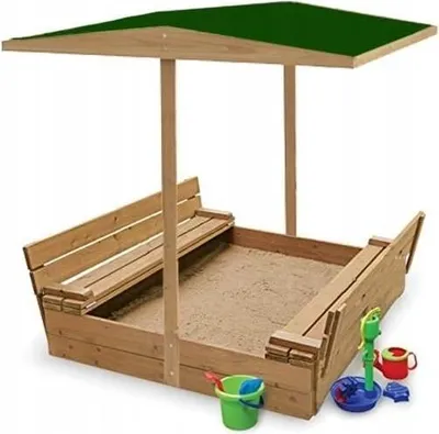 Produktbild von Sandkasten 120x120cm Fichte mit Deckel und Sitzflache