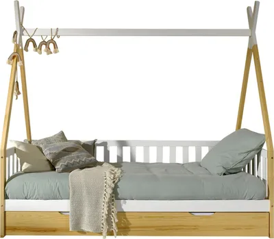 Produktbild von Zeltbett Karyn 6 206x96x185 Kinderbett Massivholz Weiß/natur