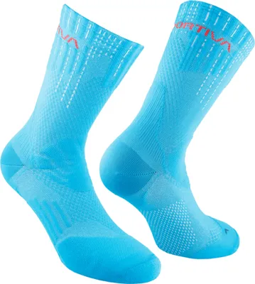 Blaue Laufsocken "Endurance Trail Socks" von La Sportiva; mit strukturiertem Design und hohem Schaft.