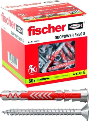 Zdjęcie produktu dla Kołki rozporowe z wkrętem paczka zestaw DUOPOWER 6mm x 50mm PH 50szt. Fischer