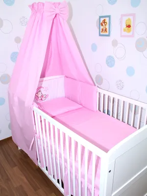 Produktbild von Primawela Baby Bettwäsche Set mit Applikation- 6 teiliges Set mit Vollstoff Himmel Bettset Nestchen -14. Bärchen Mond-Rosa