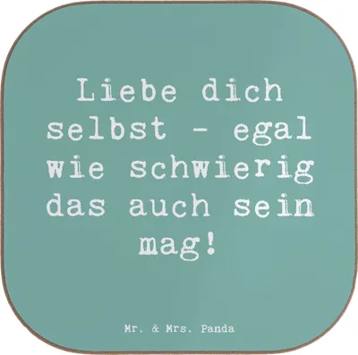 Produktbild von Mr. & Mrs. Panda Tassenuntersetzer Spruch Selbstakzeptanz Liebe - Meeresbrise - Geschenk, gläseruntersetzer, Glück, Selbstverwirklichung, Coaster, Authentizität, Stimmung