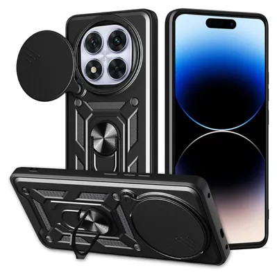 Productafbeelding van MobyDefend Hoesje - Geschikt voor Xiaomi Redmi Note 14 Pro Plus  -  Pantsercase Met Draaibare Ring - Zwart