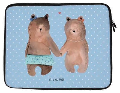 Produktbild von Mr. & Mrs. Panda Laptop Tasche Bär Freundin 20 x 28 cm - Blau Pastell - Geschenk, Notebooktasche, Notebook Sleeve, Teddy, Hülle, Laptoptasche