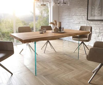 Produktbild von DELIFE Esstisch Edge 180x90 XL Akazie Natur Glas Live-Edge