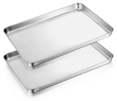 Immagine prodotto di Teglia rettangolare acciaio inox - 31,6 x 24,6 x 2,5 cm - 2 pezzi - Argento
