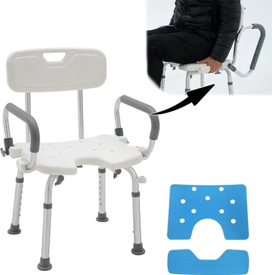 Produktbild von TRMLBE Duschhocker Badewannensitz 37-50cm Höhenverstellbar Duschstuhl für Senioren Anti-Rutsch Badhocker mit Griff & Rückenlehne Badhocker Duschhilfe (Typ B, Eva-Kissen)