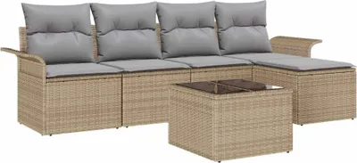 Image de Ensemble de canapé de jardin avec coussin 6 pcs Beige polyrotin