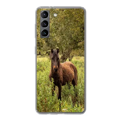Produktbild von MuchoWow® Handyhülle Schutzhülle Hülle für Samsung Galaxy S21 Pferd - Wald - Gras Silikon Softcase Handy Hülle - Softcase