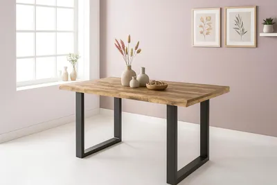 Produktbild von Refurbished Möbelretoure Esstisch 120x80cm Mangoholz gerade Kante U-Gestell schwarz RIO