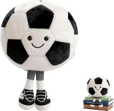 Produktbild von Plüsch Fußball Kissen 25 cm, schwarz weiß, weiches Kuscheltier, für Schlafzimmer