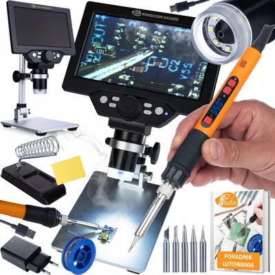 Zdjęcie produktu dla Rosfix NanoZoom AX1200 ProSet – Zestaw serwisowy do elektroniki i SMD | Mikroskop 7" LCD 1200x 12MP | Lutownica 80W z regulacją 180–500°C i zestawem 12w1