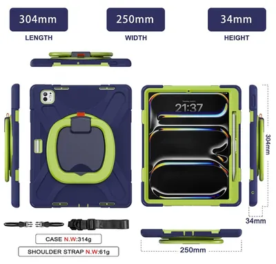 Immagine prodotto di Per Apple iPad Pro 13 2024 Custodia ibrida a 360 gradi con supporto e tracolla
