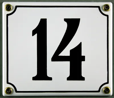 Produktbild von Hausnummernschild 14 weiß 12x14 cm  Schild Emaille Hausnummer Haus Nummer Zahl Ziffe