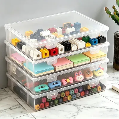 Immagine prodotto di Omgoods - Set di 4 contenitori trasparenti in plastica, dimensioni 23 x 17 x 5 cm