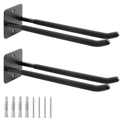 Immagine prodotto di Gancio da garage doppio - Ganci a parete - 35,6 cm - Acciaio - Set da 2 - Montaggio a muro per attrezzi e giardinaggio