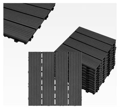 Produktbild von 22 Terrassenfliesen für 2m² WPC 30x30cm Holz-Optik - Balkonfliesen Garten klick-Fliese Anthrazit mit Drainage (22er Set, Anthrazit)