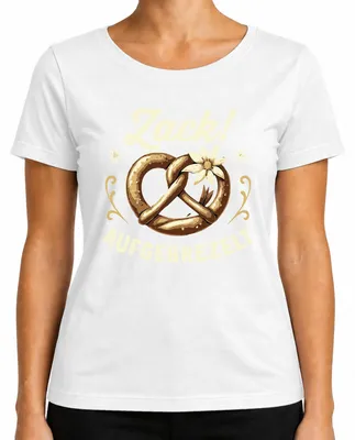 Produktbild von Zack Aufgebrezelt Brezel Tracht Edelweiß Wiesn Lustig Damen T-Shirt, Weiß, M