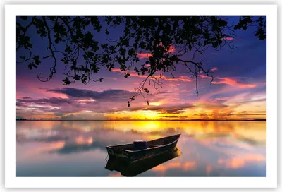 Produktbild von Poster - Poster ohne Rahmen - Boot Sonnenuntergang See Himmel - 91,5x61 cm - Wand Bild - Wanddeko - Wandbilder - Kunstposter - Wandposter - Bilder - Kunstdruck - Wandbild - P2XAA91x61-2967