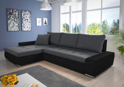 Produktbild von Ecksofa mit Schlaffunktion Faris - Couch mit Bettkasten, Big Sofa, Sofagarnitur, Couchgarniitur, Polsterecke (Schwarz + Dunkelgrau (Madryt 1100 + Inari 94), Ecksofa Links)