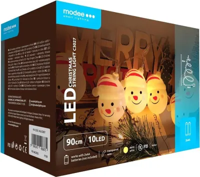 Image de Guirlande lumineuse de Noël avec bonshommes de neige Blanc - 1,2 mètre - 10 LED - fonctionne sur piles
